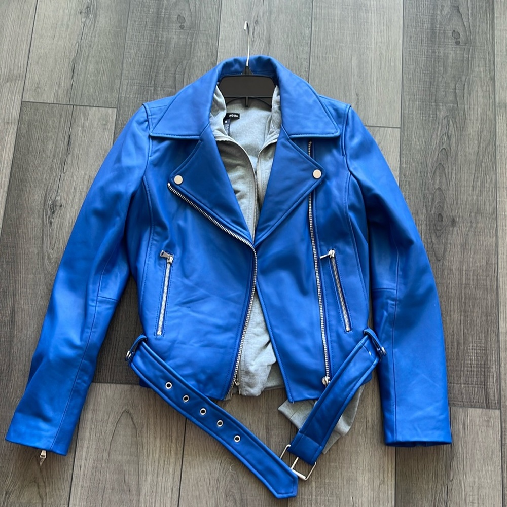 Aqua Cobalt Blue leather jacket